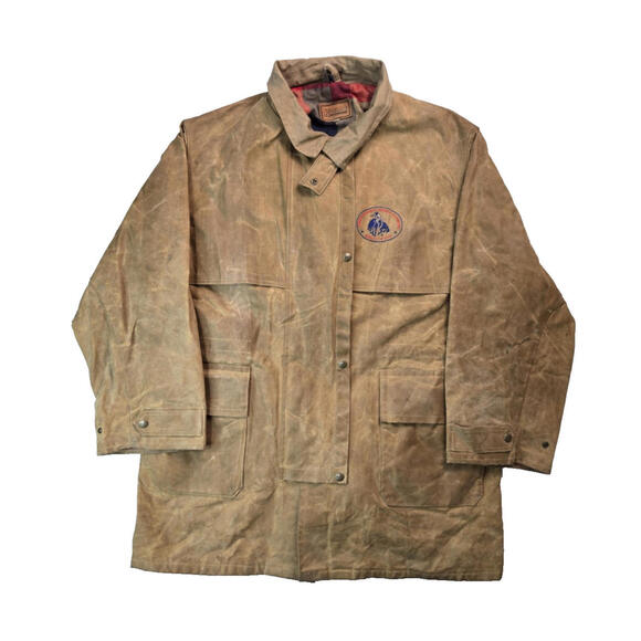Koolah Rustler Country Brown Wax Duck Canvas Rodeo Patch Jacket Mens Size XL